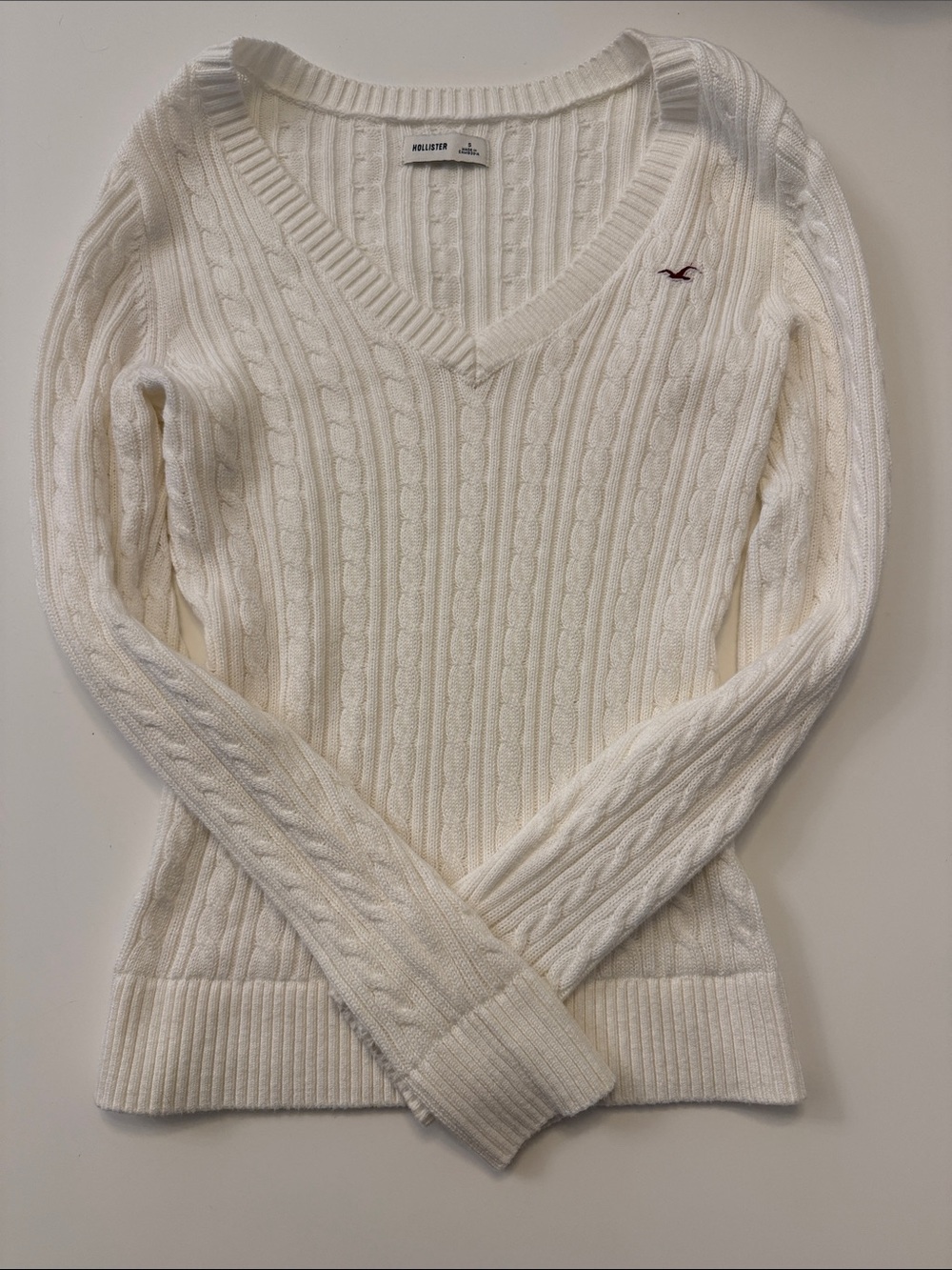 Hollister Y2K Style V-Neck Sweater, White